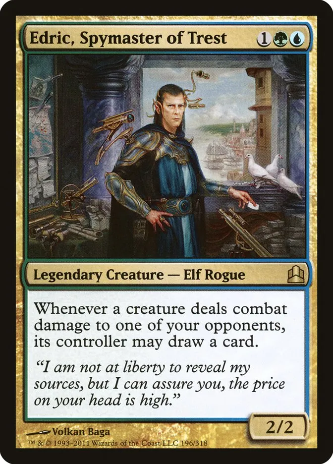 2011 Commander 2011 Edric, Spymaster of Trest #196 rare card image