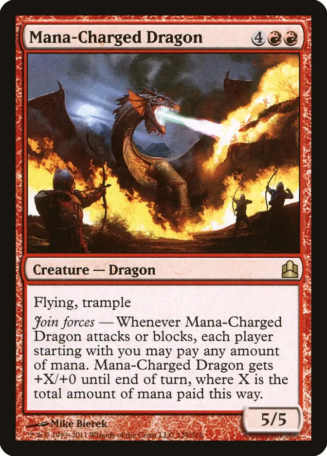 2011 Commander 2011 Mana-Charged Dragon #129 rare card image