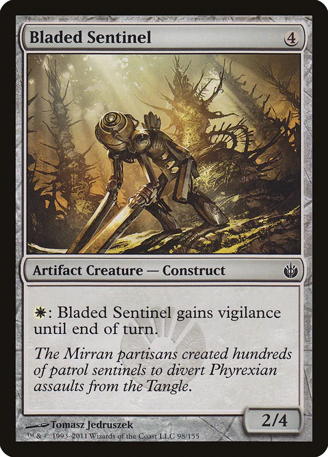 2011 Mirrodin Besieged Bladed Sentinel #98 common card image