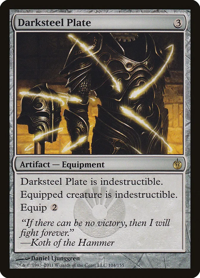 2011 Mirrodin Besieged Darksteel Plate rare #104 rare card image