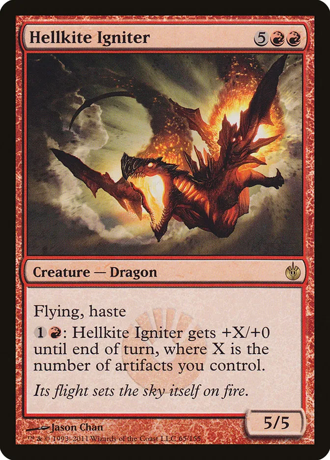 2011 Mirrodin Besieged Hellkite Igniter rare #65 rare card image