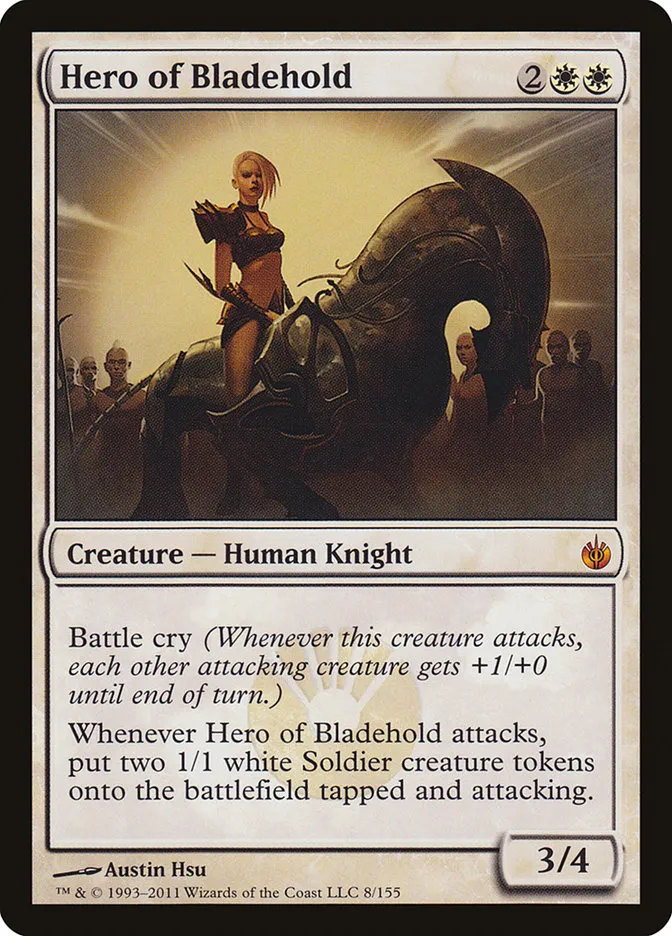 2011 Mirrodin Besieged Hero of Bladehold mythic #8 mythic card image