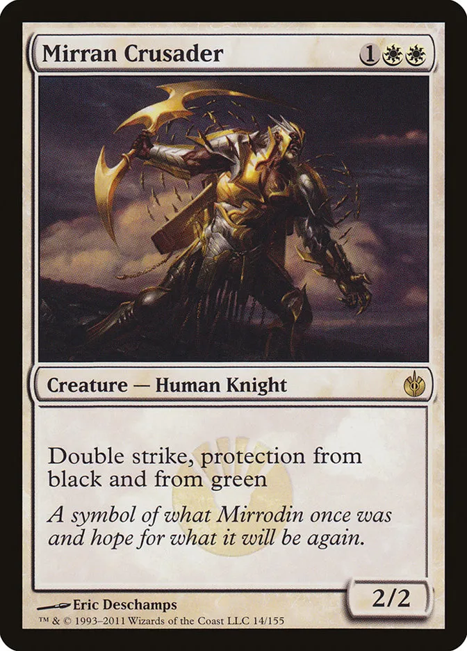 2011 Mirrodin Besieged Mirran Crusader rare #14 rare card image