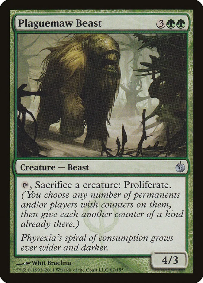 2011 Mirrodin Besieged Plaguemaw Beast #87 uncommon card image