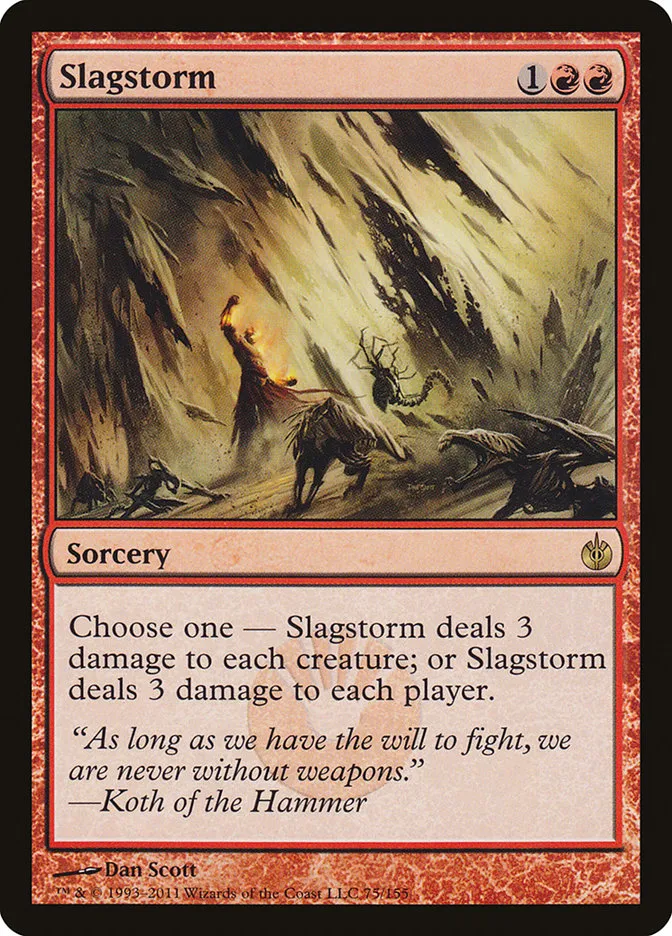 2011 Mirrodin Besieged Slagstorm rare #75 rare card image