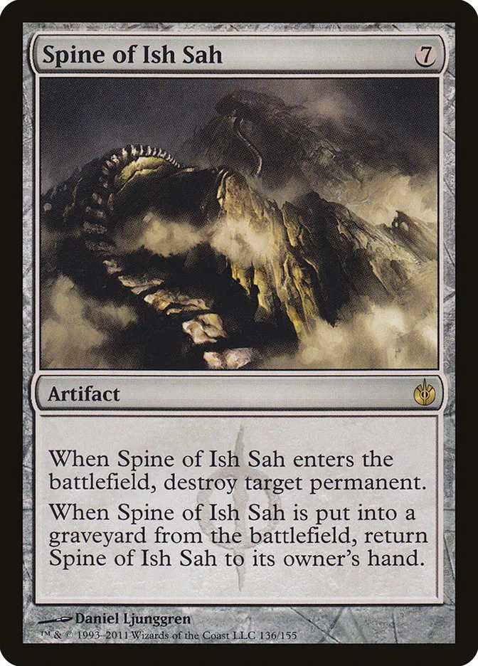 2011 Mirrodin Besieged Spine of Ish Sah #136 rare card image