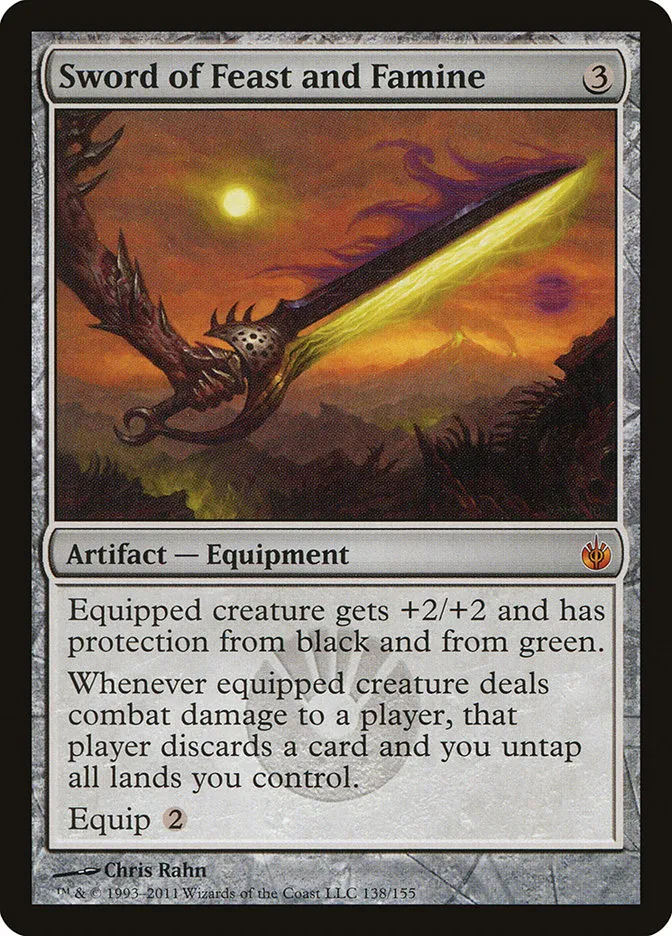2011 Mirrodin Besieged Sword of Feast and Famine mythic #138 mythic card image