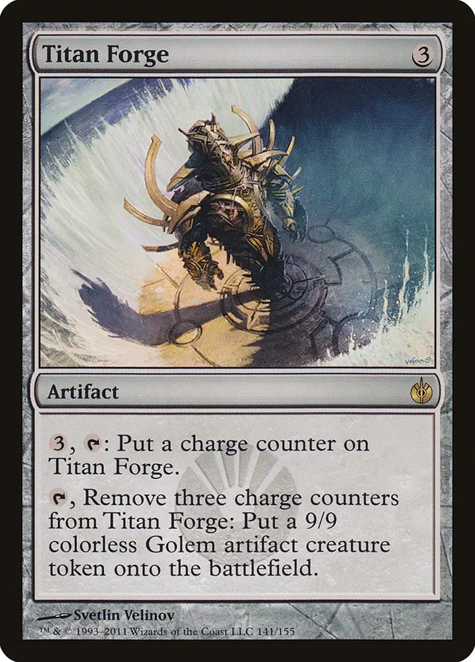 2011 Mirrodin Besieged Titan Forge #141 rare card image