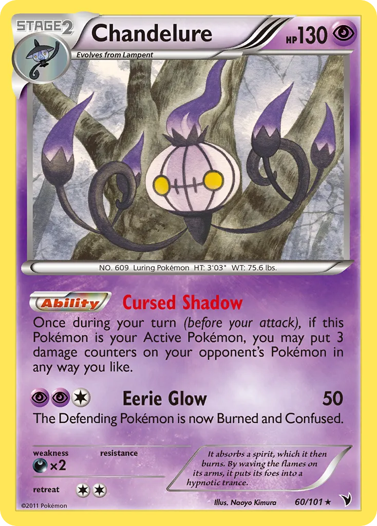 2011 Noble Victories Chandelure Rare #060/101 Rare card image