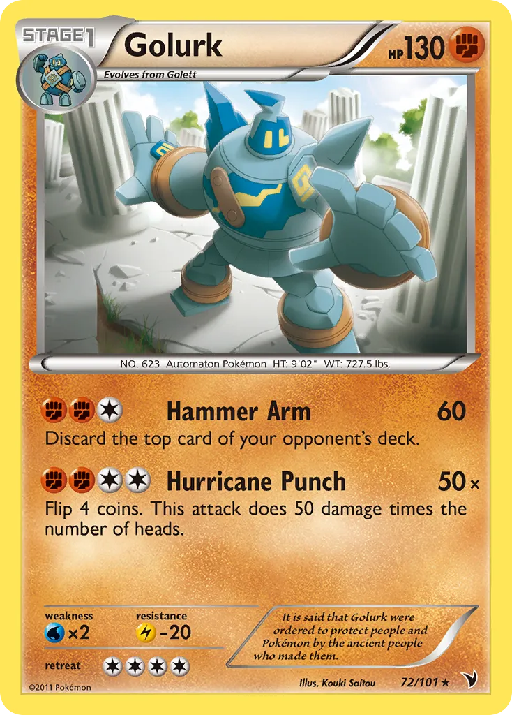 2011 Noble Victories Golurk Rare #072/101 Rare card image