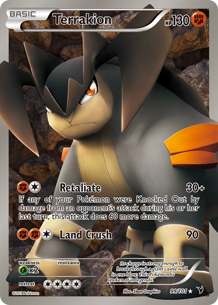2011 Noble Victories Terrakion #099/101 Rare Ultra card image