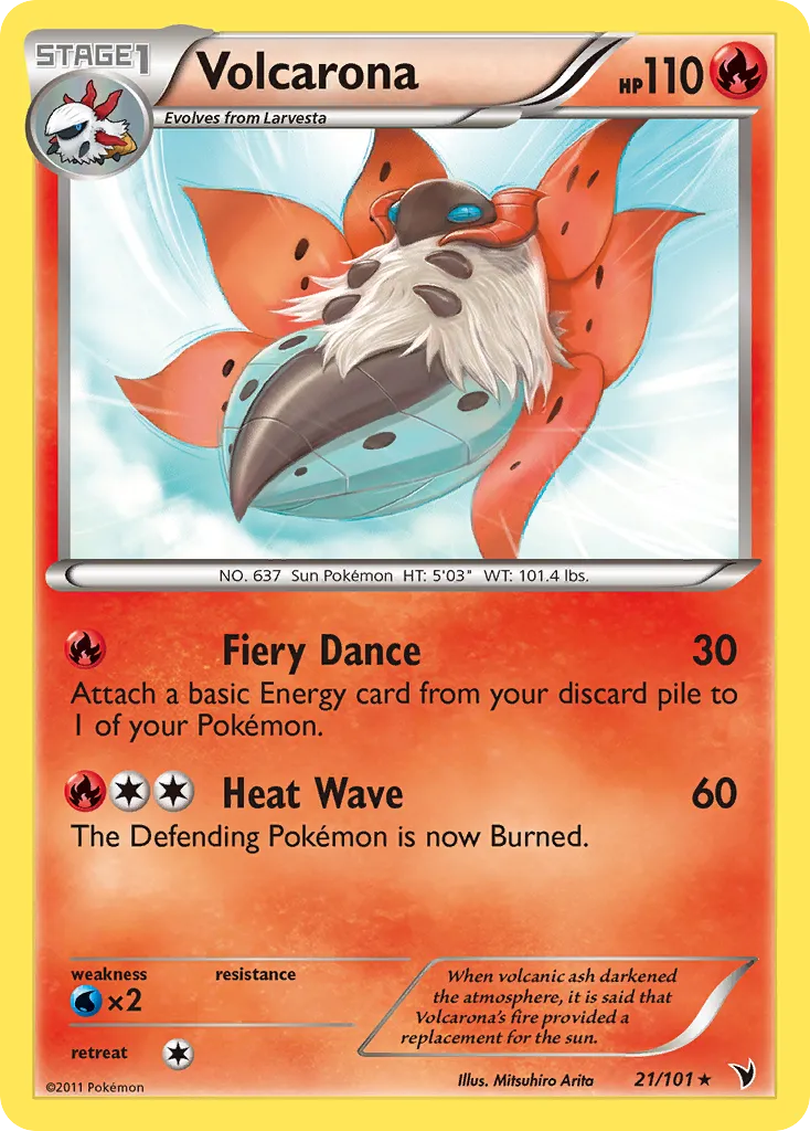 2011 Noble Victories Volcarona Rare #021/101 Rare card image