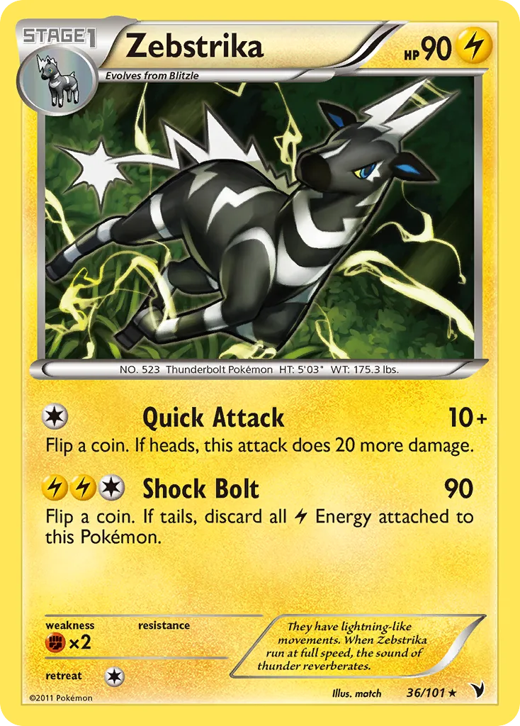 2011 Noble Victories Zebstrika Rare #036/101 Rare card image