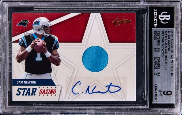 2011 Panini Absolute Cam Newton Memorabilia Star Gazing Materials Autograph #12 card image