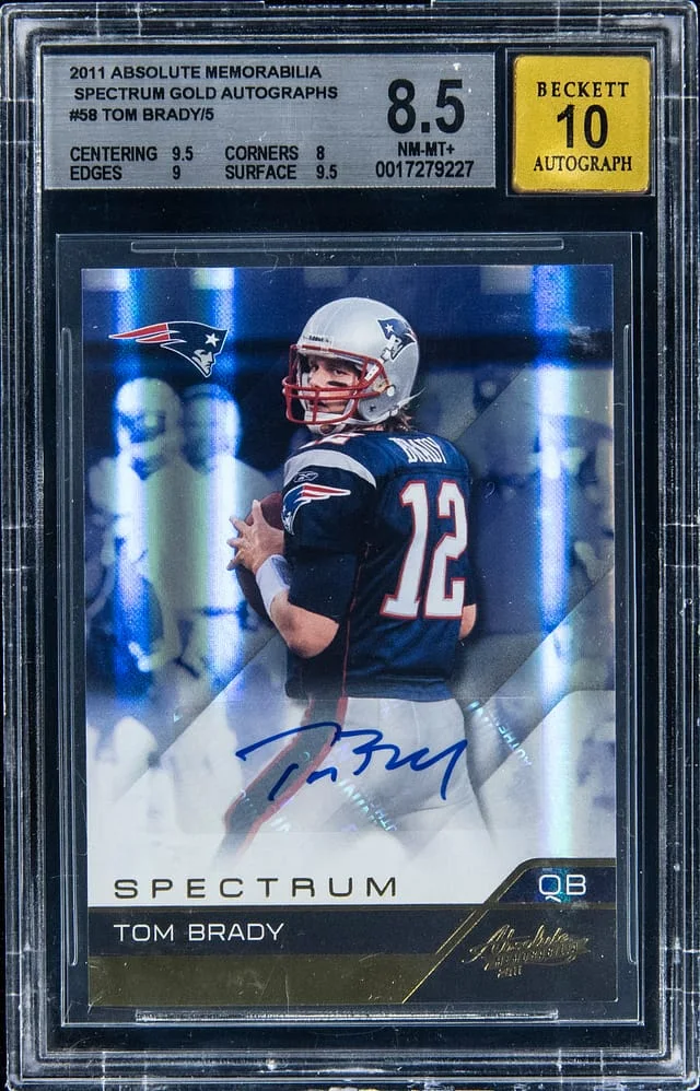 2011 Panini Absolute Tom Brady Memorabilia Spectrum Gold Autographs #58 card image
