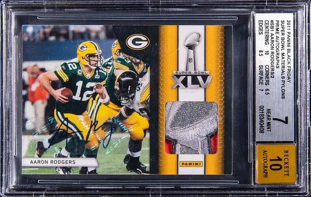 2011 Panini Black Aaron Rodgers Friday Super Bowl Materials Pylons Prime Autographs #SB1 card image