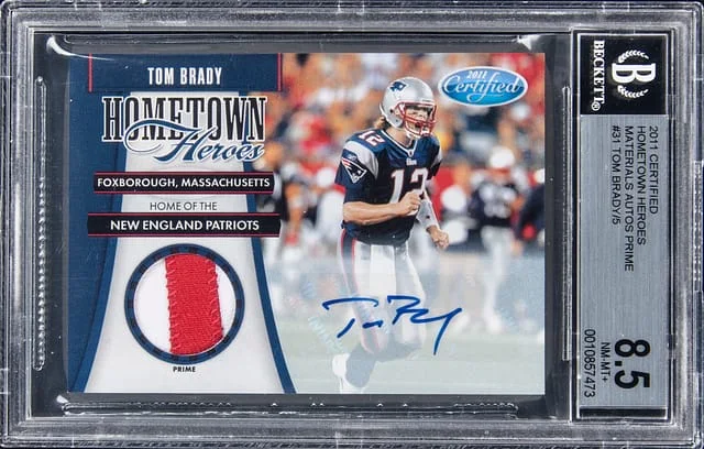 2011 Panini Certified Tom Brady Hometown Heroes Material Autographs Prime #31 card image