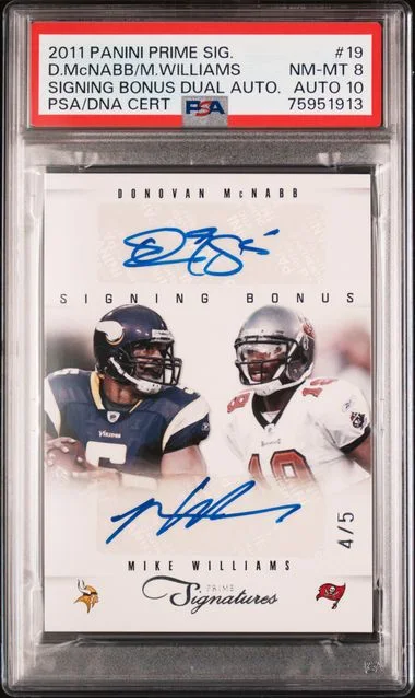 2011 Panini Donovan McNabb/Mike Williams Prime Signatures Signing Bonus Dual Autographs #19 card image