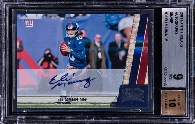 2011 Panini Eli Manning Threads Autographs Silver #98 card image