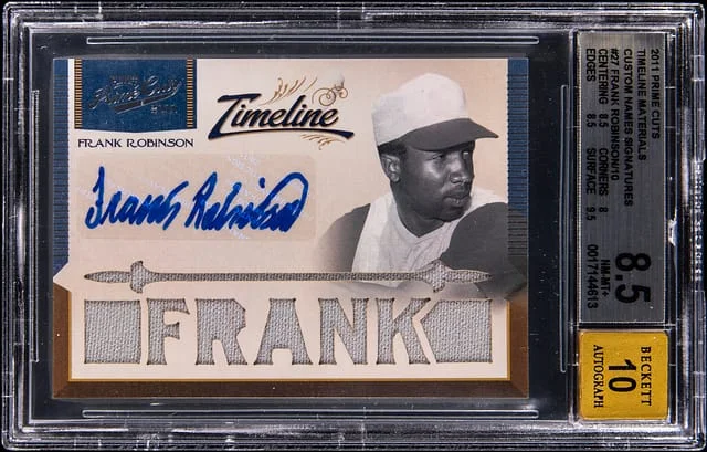 2011 Panini Frank Robinson Prime Cuts Timeline Materials Custom Names Signatures #27 card image
