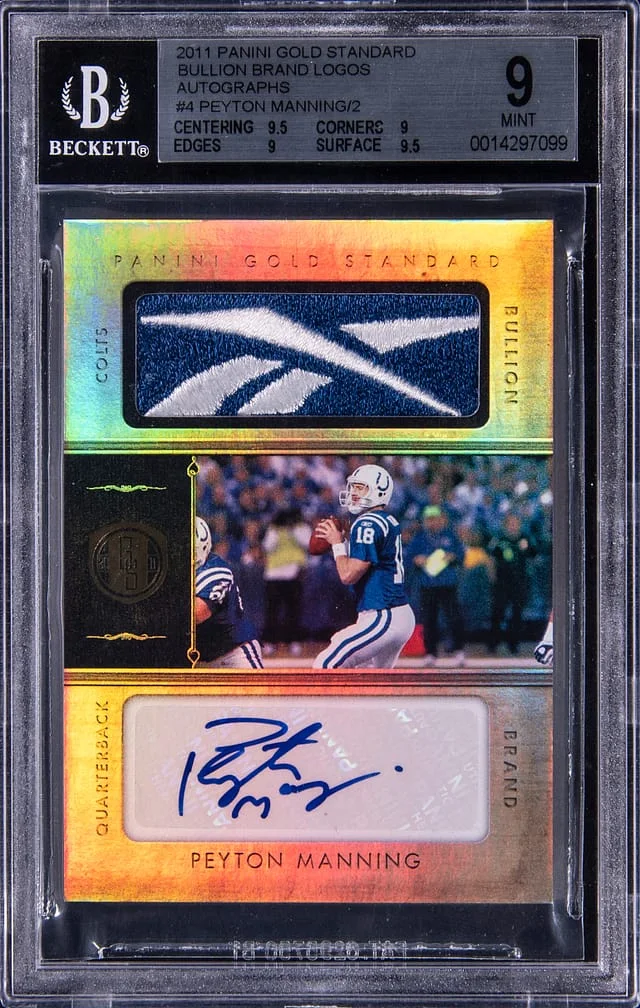 2011 Panini Gold Standard Peyton Manning Bullion Brand Logos Autographs #4 card image
