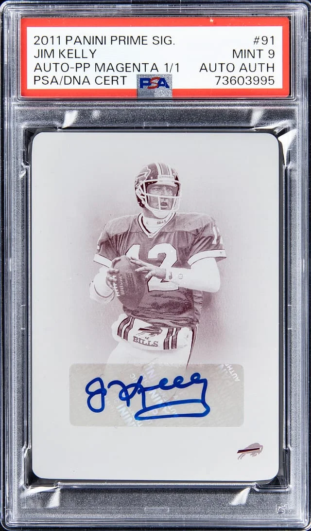 2011 Panini Jim Kelly Prime Signatures Autographed Magenta Printing Plate #91 card image