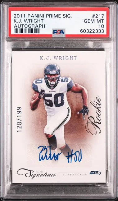 2011 Panini K.J. Wright Prime Signatures Autograph #217 card image