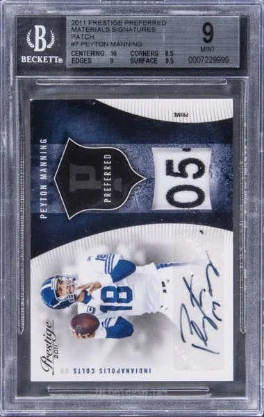 2011 Panini Prestige Peyton Manning Preferred Materials Signatures Patch #7 card image