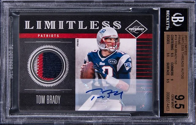 2011 Panini Tom Brady Limited Limitless Threads Autographs Prime #19 card image