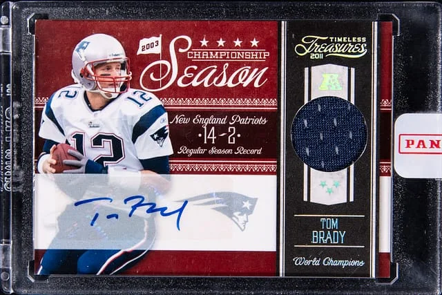 2011 Panini Tom Brady Timeless Treasures Championship Season Relic Autographs #7 card image