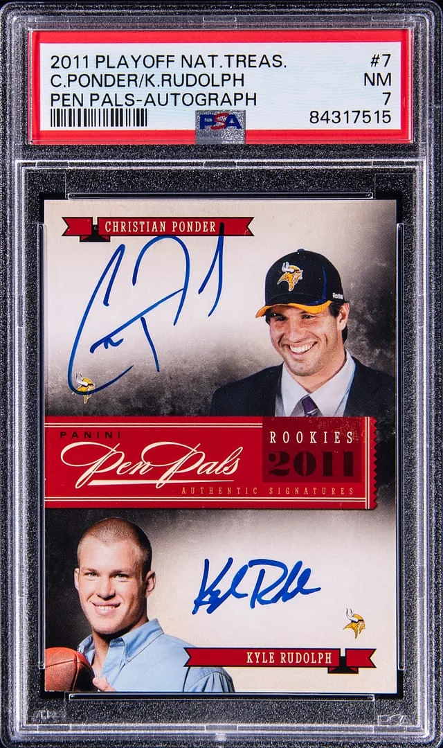 2011 Playoff Christian Ponder/Kyle Rudolph National Treasures Pen Pals Autograph #7 card image