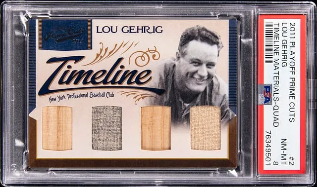 2011 Playoff Lou Gehrig Prime Cuts Timeline Materials-Quad #2 card image