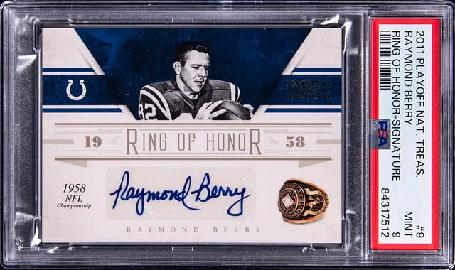 2011 Playoff Raymond Berry National Treasures Ring of Honor Signature #9 card image