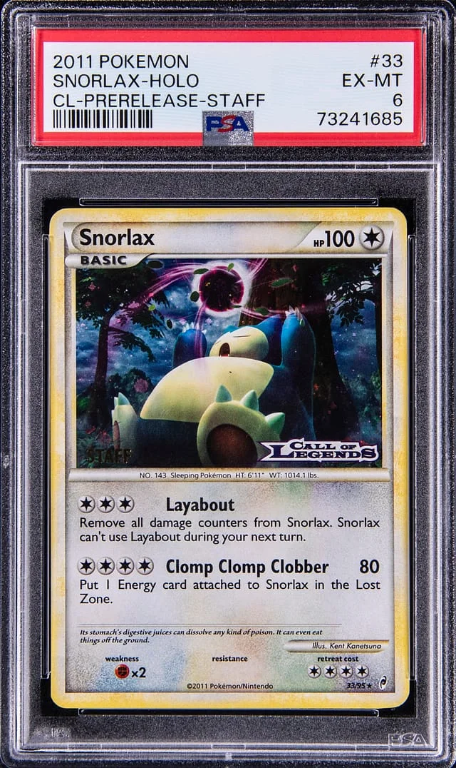 2011 Pokemon Call of Legends Prerelease Staff Holo Snorlax #33 card image
