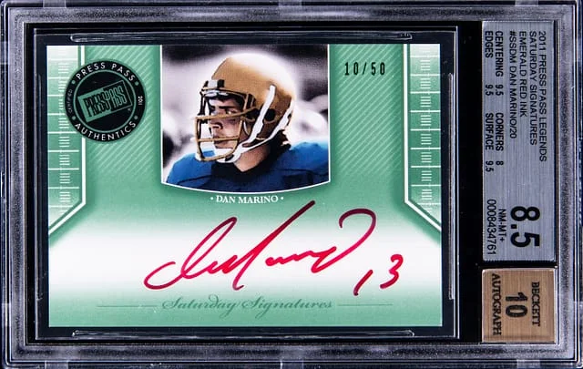 2011 Press Pass Legend Saturday Signatures Emerald Red Ink Dan Marino #SS-DM card image