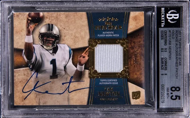 2011 Topps Cam Newton Five Star Autographed Patch Gold #176 card image