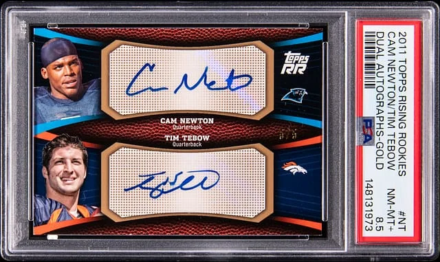 2011 Topps Cam Newton/Tim Tebow Rising Rookies Dual Autographs Gold #DA-NT card image