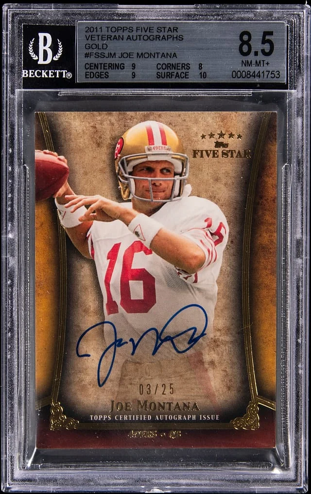 2011 Topps Joe Montana Five Star Veteran Autographs Gold #FSS-JM card image