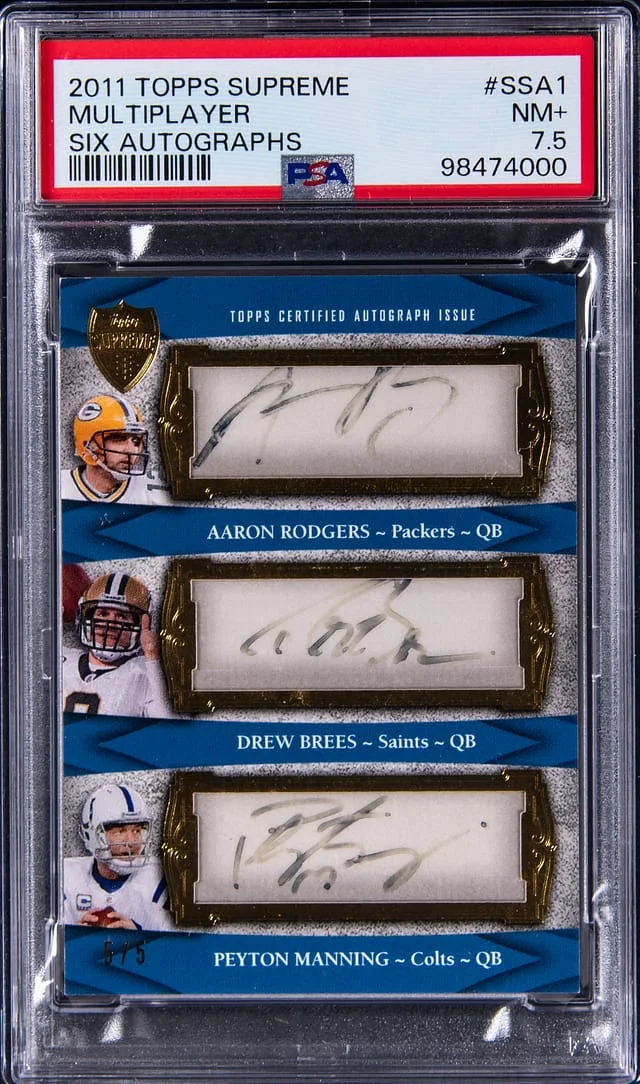 2011 Topps Rodgers/Brees/Peyton Manning/Newton/Locker/Gabbert Multi-Signed Supreme Six Autographs #SSA-1 card image