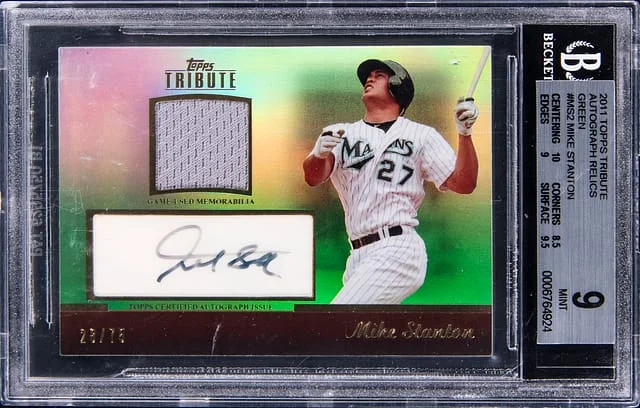 2011 Topps Tribute Mike Stanton Autograph Relics Green #TAR-MS2 card image