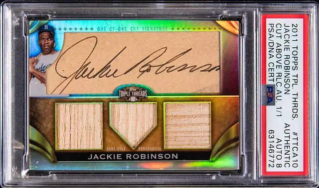 2011 Topps Triple Threads Jackie Robinson Cut Above Relic Autograph #TTCA-10 card image