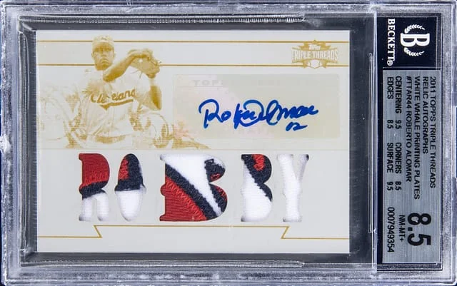 2011 Topps Triple Threads Robert Alomar Relic Autograph White Wale Printing Plates #TTAR-44 card image