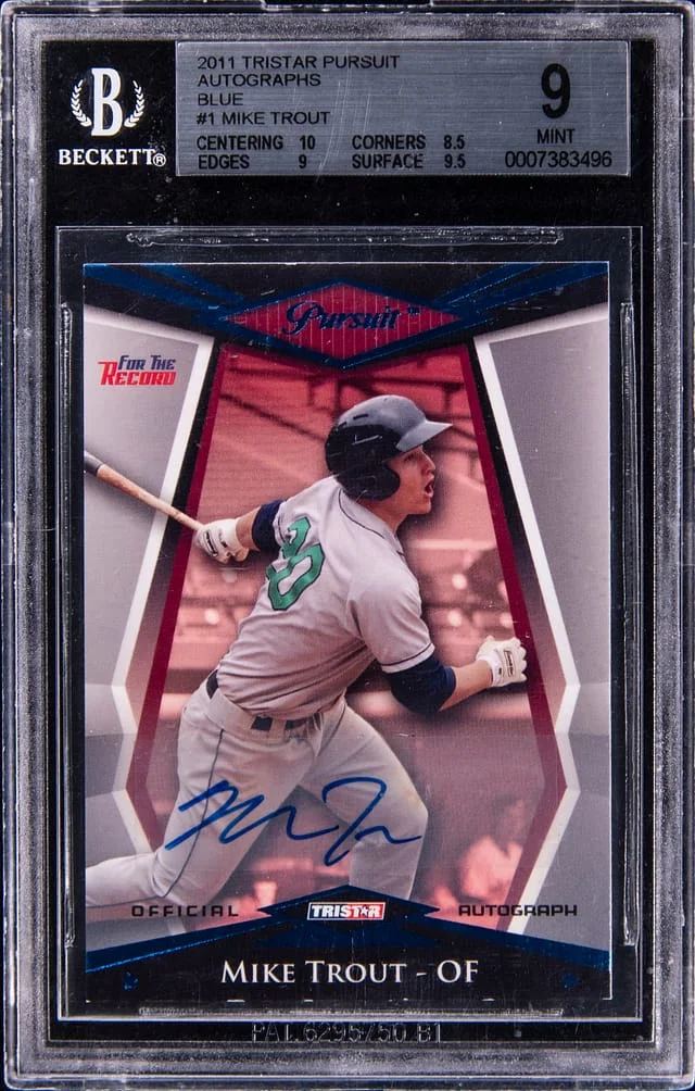 2011 Tristar Pursuit Autographs Blue Mike Trout #1 card image