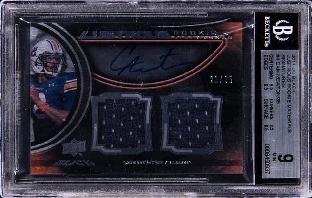 2011 Upper Deck Black Cam Newton Lustrous Materials Sigantures #4 card image