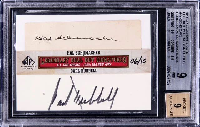 2011 Upper Deck SP Legendary Cuts Hal Schumacher/Carl Hubbell Dual #NYK30-HS card image