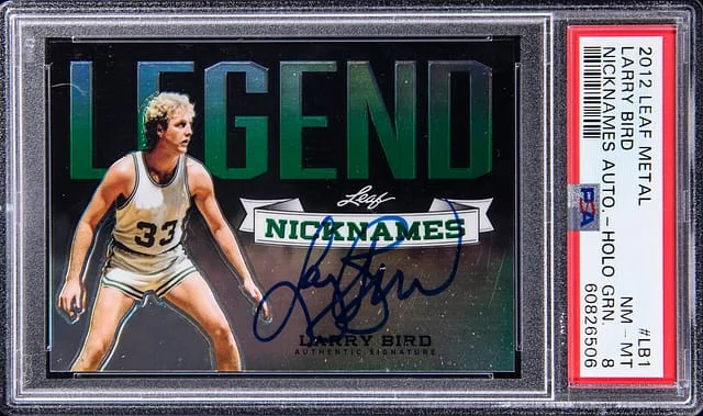 2012-13 Leaf Metal Larry Bird Nicknames Autograph Holo Green #NN-LB1 card image