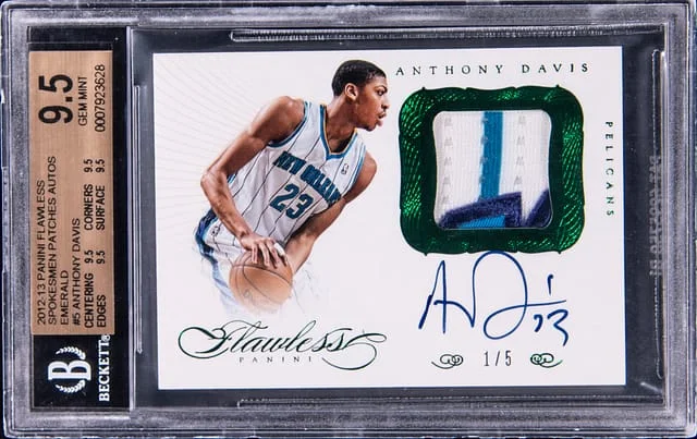 2012-13 Panini Flawless Anthony Davis Spokesmen Patch Autographs Emerald #5 card image