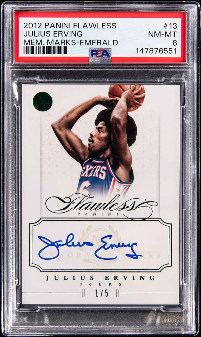 2012-13 Panini Flawless Julius Erving Memorable Marks Emerald #13 card image