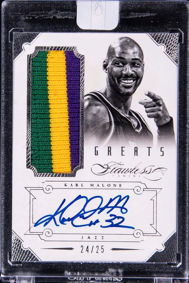 2012-13 Panini Flawless Karl Malone Great Patch Autograph #1 card image