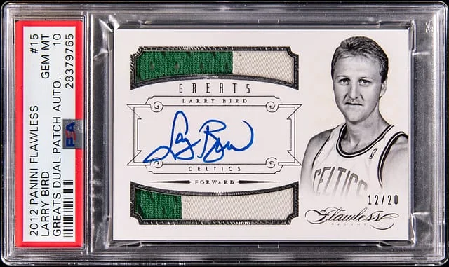 2012-13 Panini Flawless Larry Bird Greats Dual Patch Autograph #15 card image